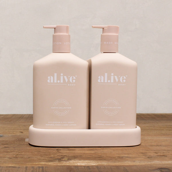 al.ive Hand and Body Wash + Lotion Duo with Tray - Applewood + Goji Berry