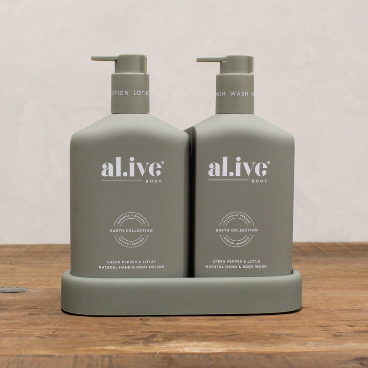 al.ive Hand and Body Wash + Lotion Duo with Tray - Green Pepper and Lotus