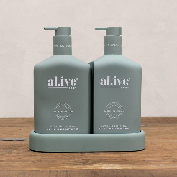 al.ive Hand and Body Wash + Lotion Duo with Tray - Kaffir Lime and Green Tea