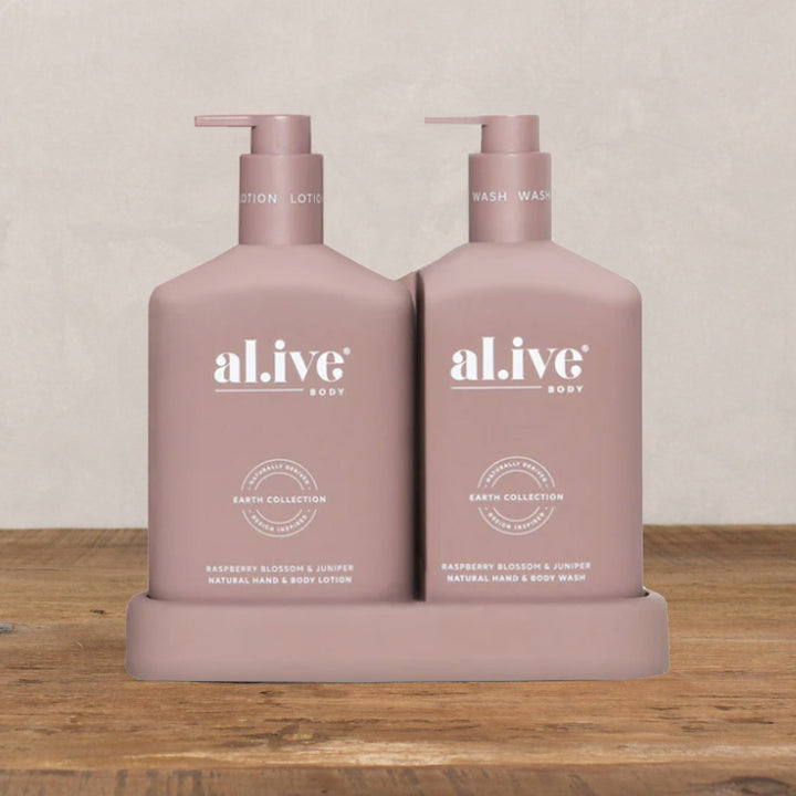 al.ive Hand and Body Wash + Lotion Duo with Tray - Raspberry Blossom & Juniper