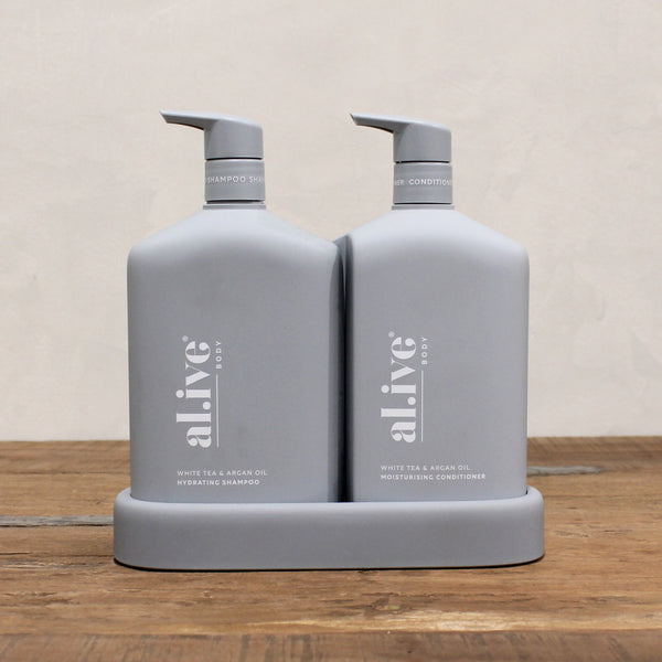 al.ive Hair Shampoo and Conditioner Duo with Tray - White Tea and Argan Oil